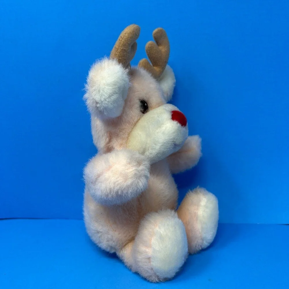 Russ Reindeer Baby‎ Rattle Plush Peach Red Nose Antlers Holiday NurseryToy 8